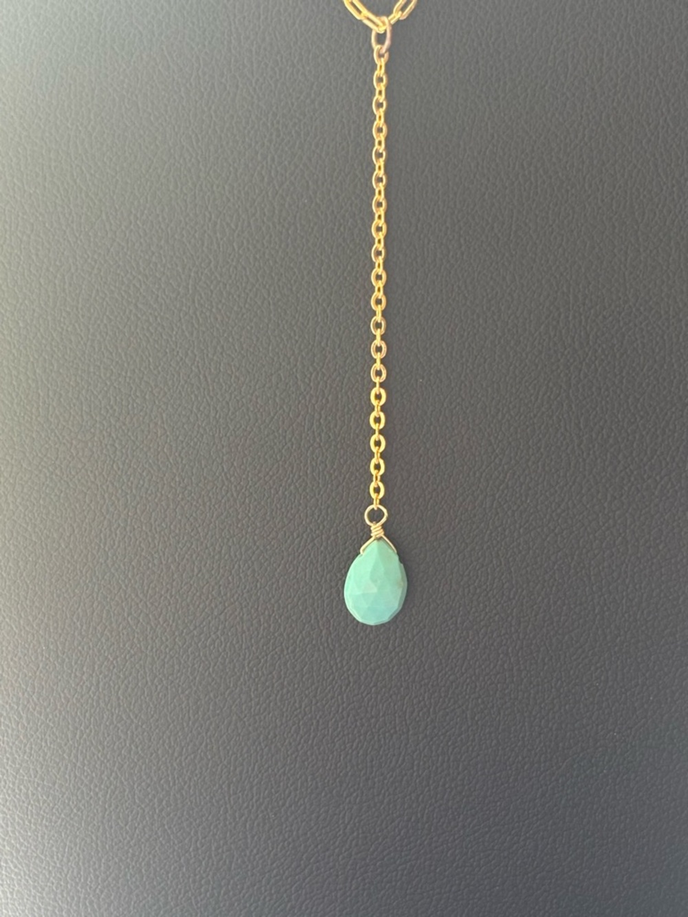 Gold Plated Lariat Necklace Turquoise Teardrop Pendant Y Necklace Layered Boho - Picture 15 of 16